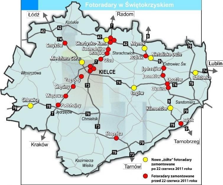 Mapa fotoradarów w Świętokrzyskiem