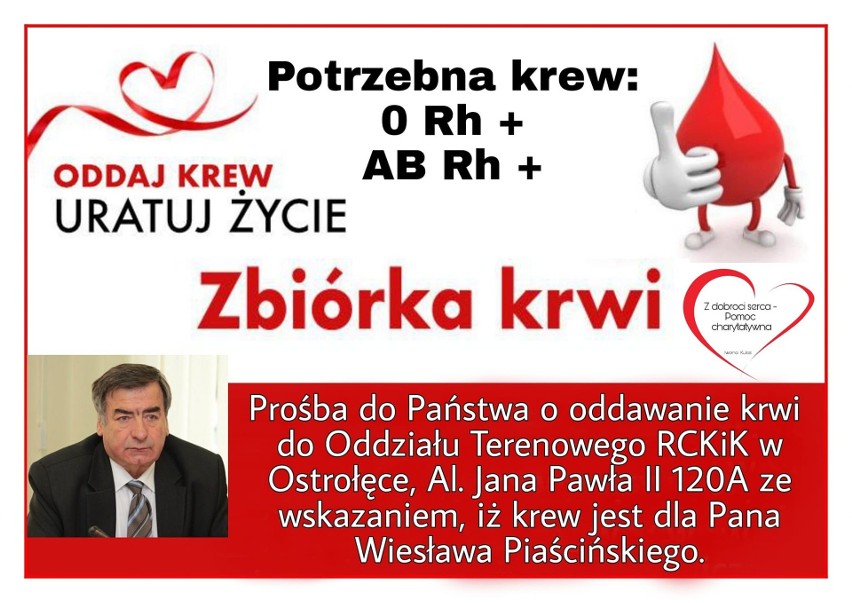 Wiesław Piaściński, były prezydent Ostrołęki, czeka na poważną operację. Potrzebna jest krew! 14.07.2022