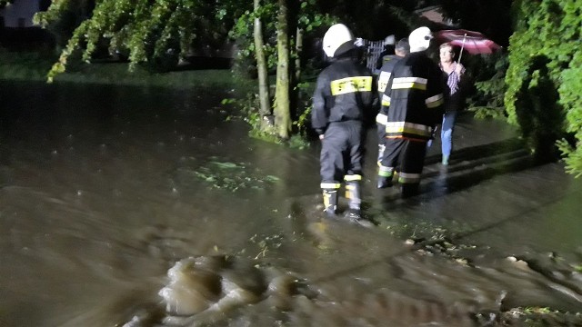 Burza w powiecie lipskim. Zalane posesje w miejscowości Wielgie.