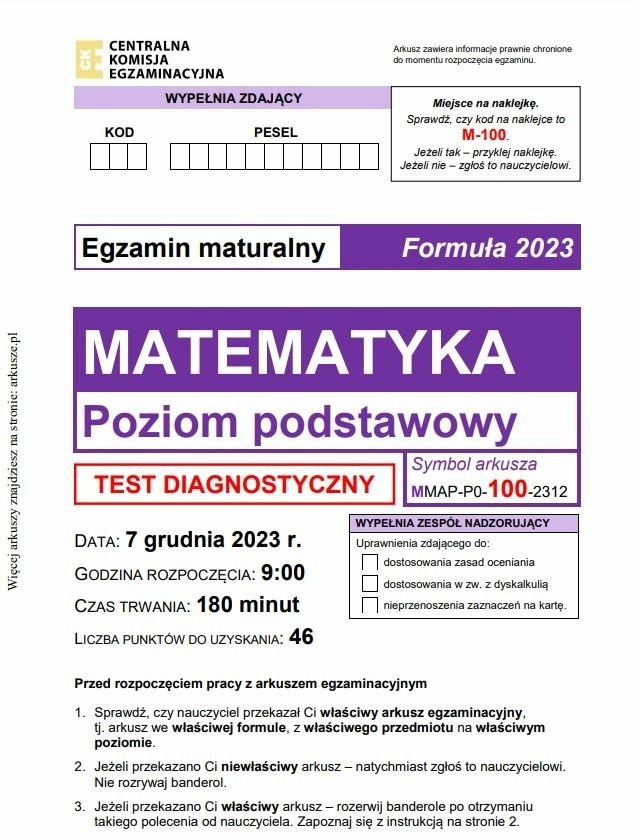 Arkusze CKE z próbnej matury z matematyki 2023