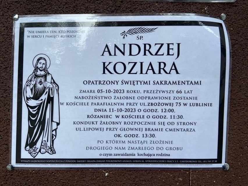 Andrzej Koziara zmarł 5 października br. Przesuń w prawo,...