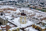 Białystok zimą z lotu ptaka. Fenomenalny widok miasta z niezwykłej perspektywy