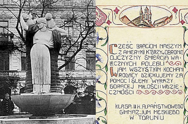 Tak wyglądał warszawski Pomnik Wdzięczności, zanim się rozpadł. Na zdjęciu obok list napisany przez uczniów toruńskiego gimnazjum