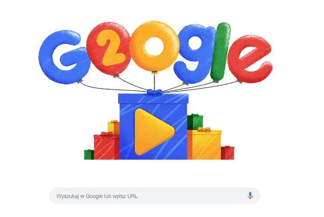 Tak wygląda Google Doodle z okazji 20 urodzin wyszukiwarki Google. Po kliknięciu na obrazek uruchamia się filmik.