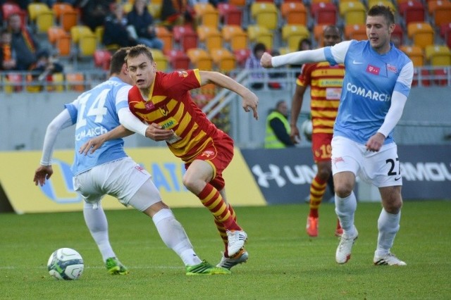 Jagiellończyk Maciej Gajos (w środku) po raz trzeci w tym sezonie zagra przeciwko Cracovii