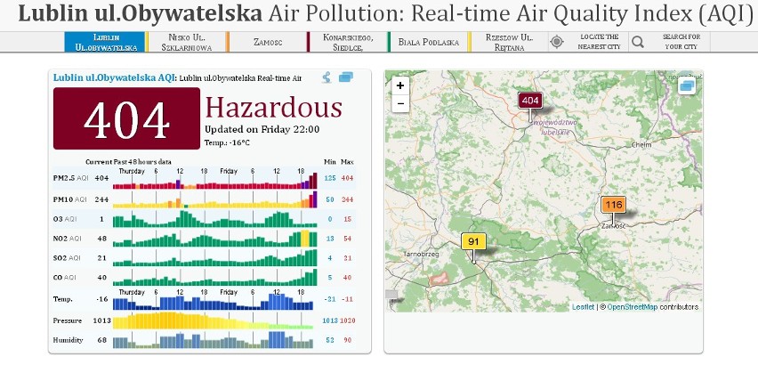 Smog w Lublinie. Duże stężenie pyłów w nocy