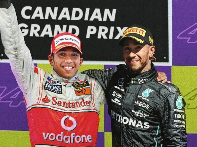Symboliczny kolaż z okazji pierwszego zwycięstwa Hamiltona w Kanadzie w roku 2007 (rok przed triumfem Roberta Kubicy), a trzecim miejscem zajętym przez niego w roku ubiegłym