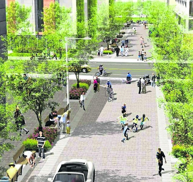 Projekt przestrzeni, w której w przyszłości będzie koegzystował ze sobą ruch pieszych i samochodów