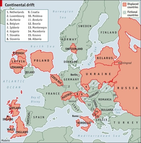 Mapa Europy według "The Economist&#8221;. Zdaniem dziennika dla Polski najlepiej by było, gdybyśmy na trochę oderwali się od sąsiadów: Rosji i Niemiec.