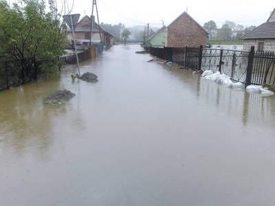 W gminie Skawina akcją odkomarzania objęto tereny, które były zalane. Na zdj. podtopiona droga i domy w Radziszowie Fot. E. Tyrpa