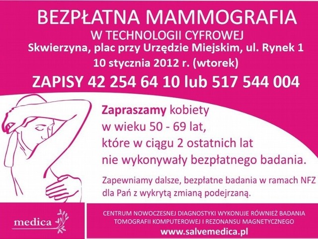 We wtorek w Skwierzynie odbędą się bezpłatne badania mammograficzne