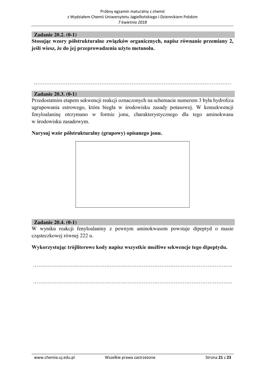 Matura z chemii 2018 r. z Wydziałem Chemii Uniwersytetu Jagiellońskiego [ARKUSZE]