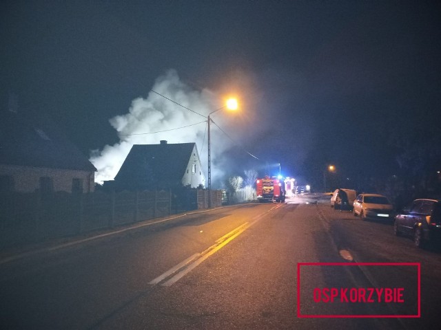 Pożar budynku w Korzybiu.