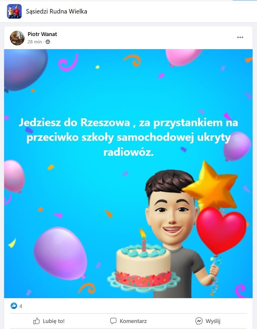 Radny ostrzega na Facebooku przed "ukrytym radiowozem" przy drodze