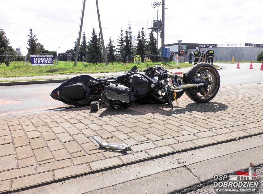 Wypadek motocyklisty na obwodnicy Dobrodzienia.