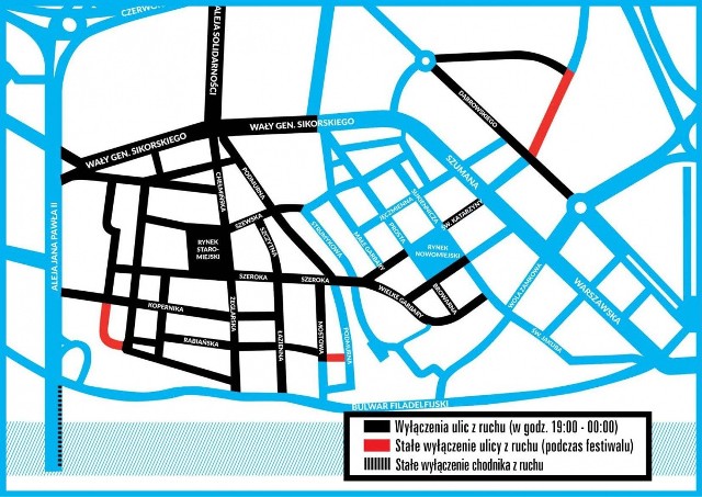 W czasie Bella Skyway część toruńskich ulic zostanie wyłączona z ruchu - niektóre na cały czas trwania festiwalu, inne tylko od godziny 19 do północy