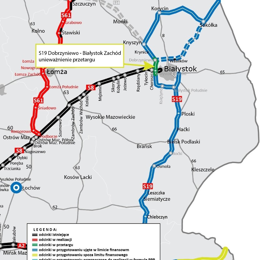 Planowany układ drogowy wokół Białegostoku