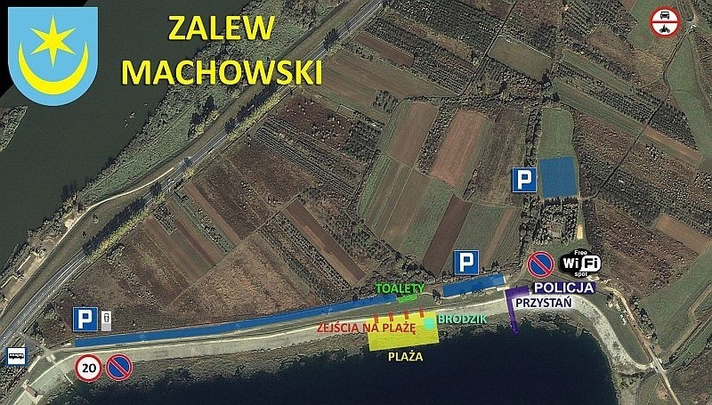 Najnowsza mapa plaży przy Zalewie Machowskim