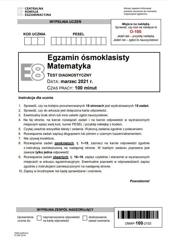 Próbny egzamin ósmoklasisty 2021: MATEMATYKA (ARKUSZE CKE,...