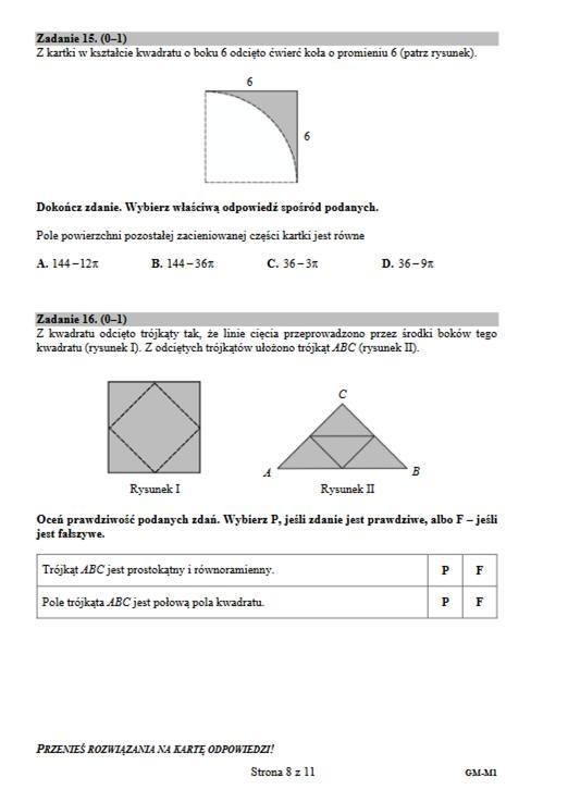 Próbny egzamin gimnazjalny MATEMATYKA - PRZYRODA [PRZECIEKI, ARKUSZ ODPOWIEDZI, ROZWIĄZANIA] Odpowiedzi, arkusze i zadania z części matematycznej