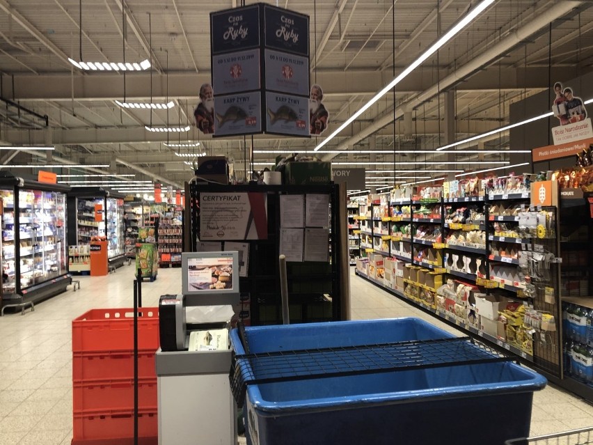 W sklepie Kaufland w Poznaniu sprzedają żywe karpie.