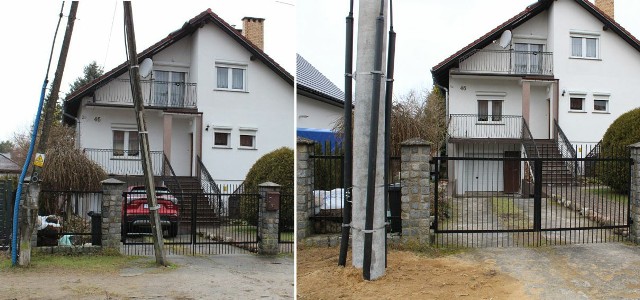 Dzięki naszej interwencji słup, który utrudniał wjazd na posesję Czytelnika z Koszalina został usunięty (z lewej - przed interwencją)