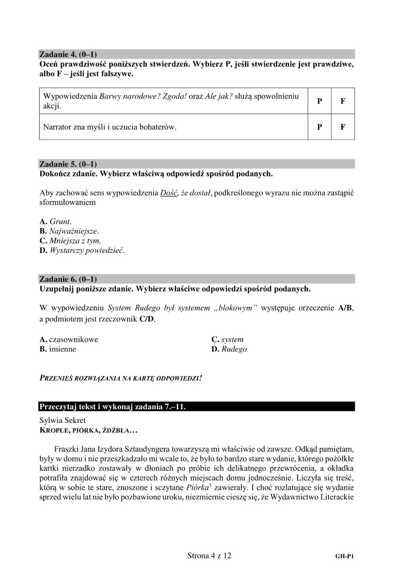 Egzamin gimnazjalny CKE 2019 JĘZYK POLSKI ODPOWIEDZI i ARKUSZE 10.04 Pytania i tematy z j. polskiego