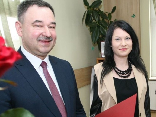 Beata Rosińska z wójtem Bielin Sławomirem Kopaczem