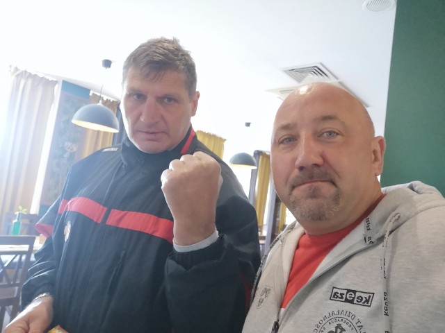 Andrzej Gołota i trener UKS Victoria Boxing Łódź Bogdan Szuba