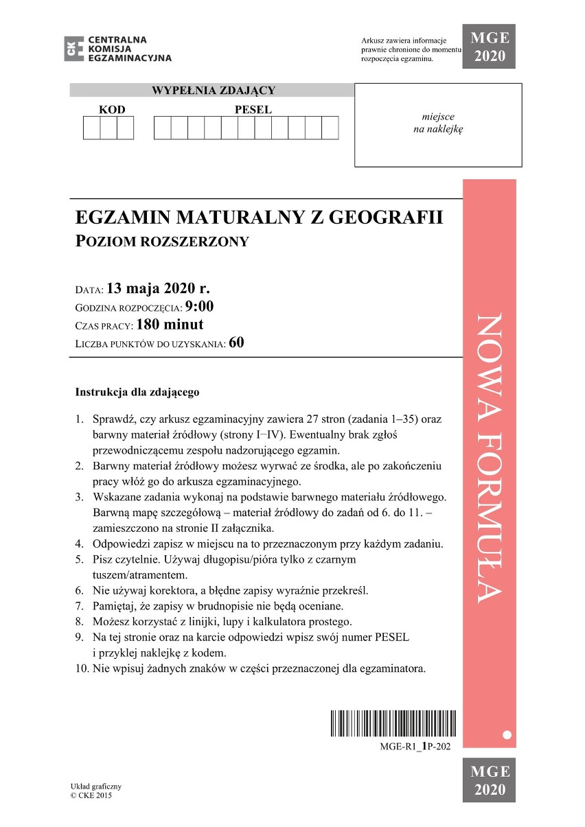 Matura GEOGRAFIA 2020: arkusz CKE