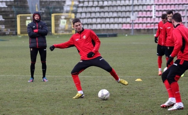 Damian Warchoł podczas ostatniego treningu widzewiaków w tym roku