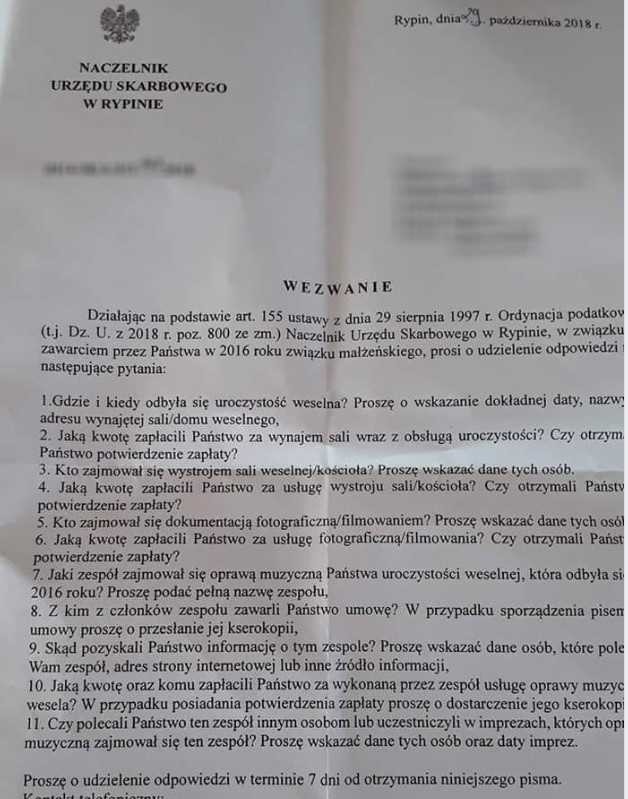 Naczelnik urzędu skarbowego napisał list do młodych małżonków z Rypina Zobaczcie!