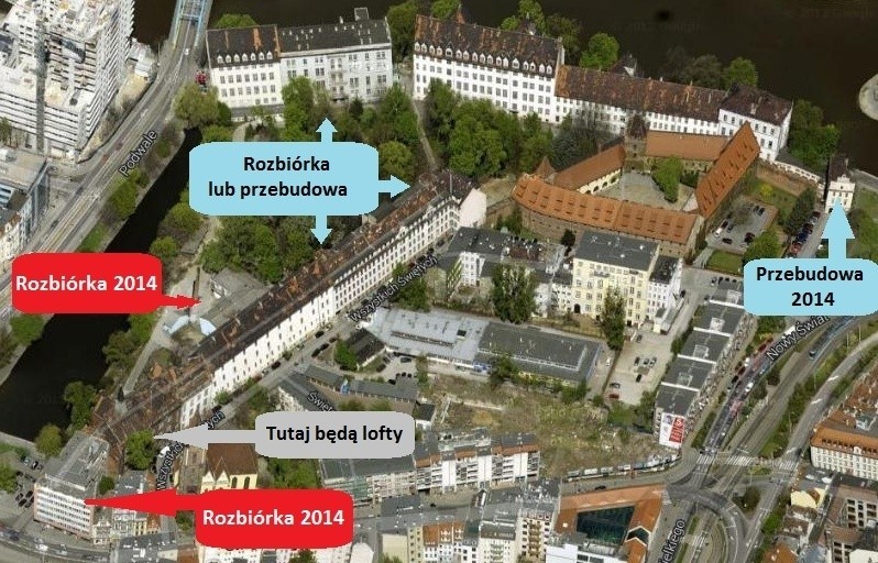 Rusza rozbiórka szpitala przy pl. Jana Pawła II. Będą lofty, biura i kładka nad fosą