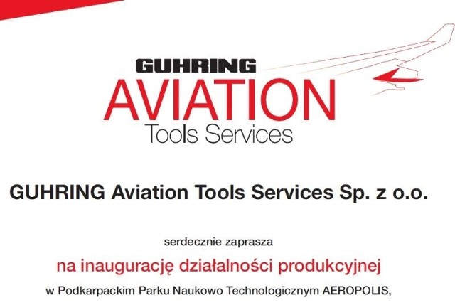 Gühring Aviation Tools Services chce zatrudnić w Jasionce 45 osóbWe wtorek, 17 listopada w Inkubatorze Technologicznym odbędzie się oficjalne otwarcie spółki Gühring Aviation Tools Services