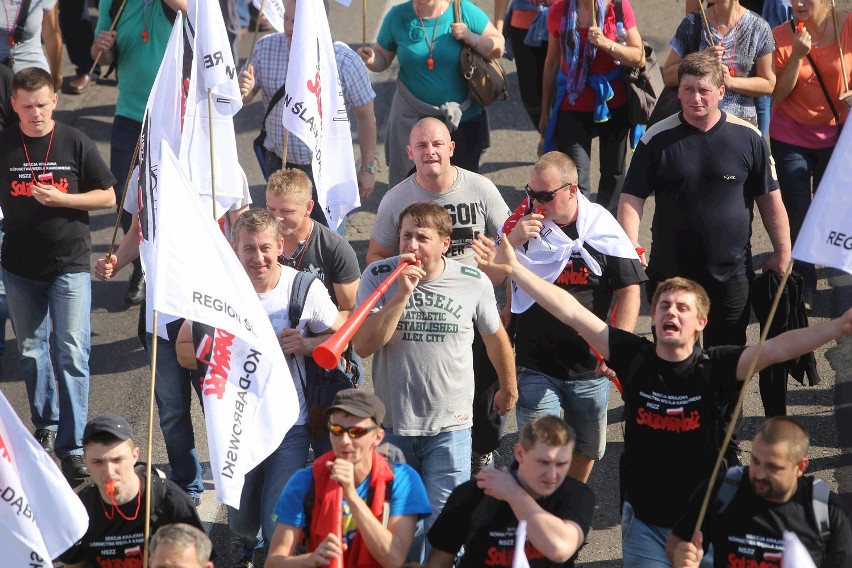 Demonstracja górników w Sosnowcu i Katowicach