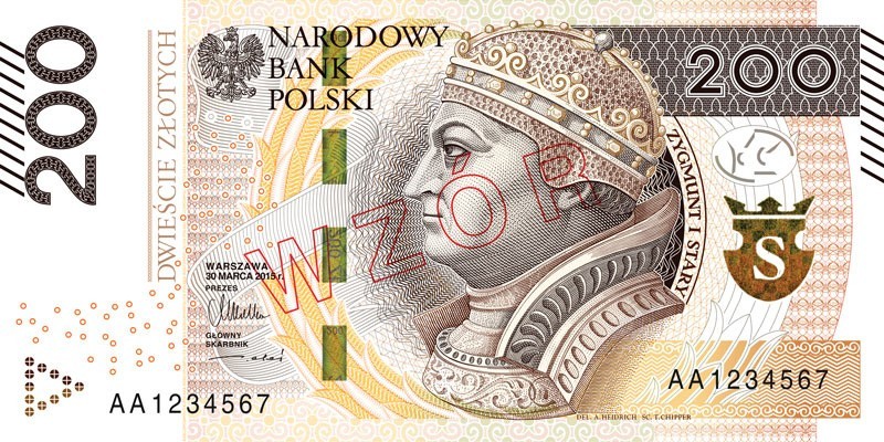 awers nowego banknotu 200 zł