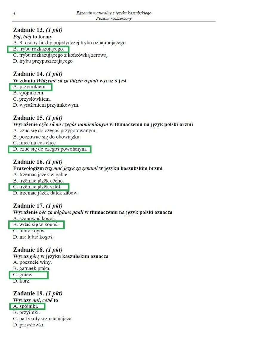 MATURA 2013 z CKE. Język kaszubski - poziom rozszerzony [ARKUSZE, PYTANIA, ODPOWIEDZI]