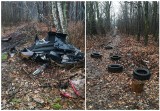 Dzikie wysypisko odpadów blisko Parku Zielona w Dąbrowie Górniczej. Ktoś pozbył się opon i części samochodowych 