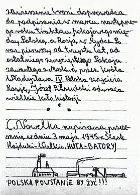 Jedna z kartek pamiętnika napisana w Hajdukach Wielkich
