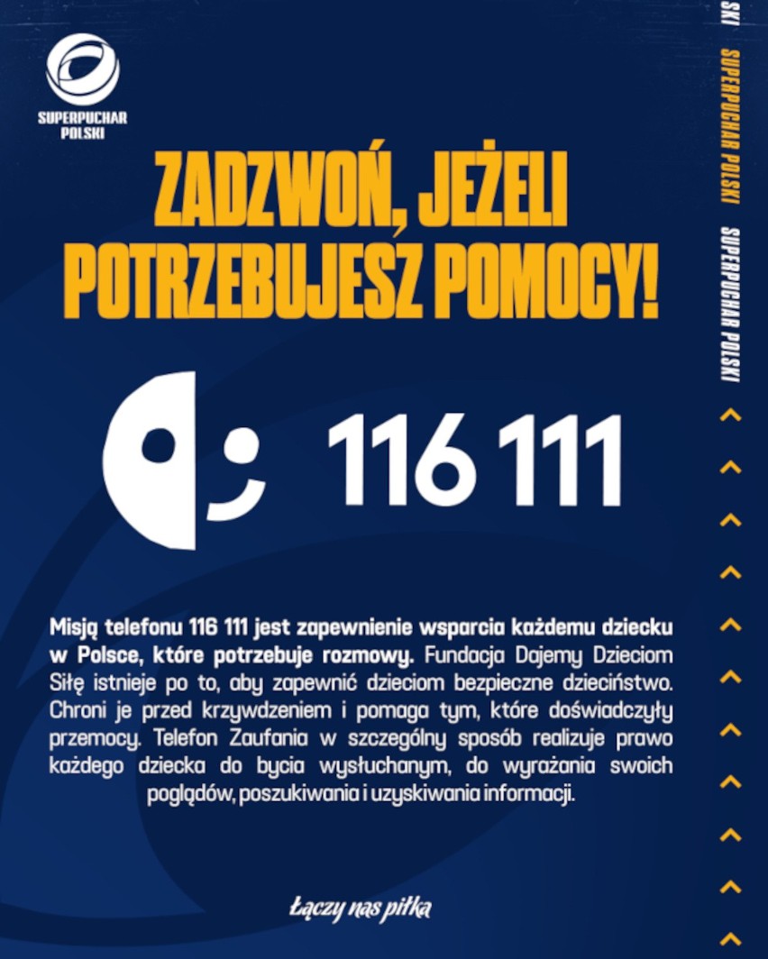 Wyjątkowa inicjatywa PZPN-u promująca Telefon Zaufania podczas Superpucharu Polski 