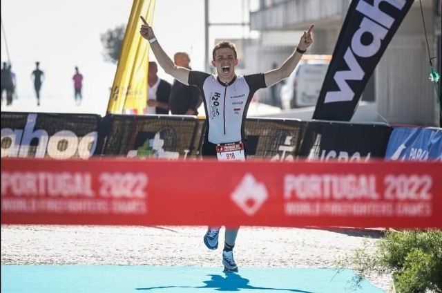 Łukasz Krieger osiągnął sukces w triathlonowych mistrzostwach świata strażaków w Lizbonie