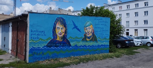 Mural dedykowany "Królowej polskich rzek" powstał na ścianie garażu w centrum Grudziądza.