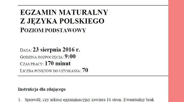 MATURA POPRAWKOWA 23.08.2016. JĘZYK POLSKI POPRAWKOWY. Co było? (ZADANIA,  ARKUSZE CKE, ODPOWIEDZI) | Gazeta Wrocławska