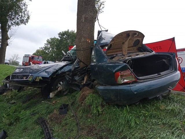Audi z ogromną siłą uderzyło w przydrożne drzewo. Na miejscu zginął 18-letni kierowca.