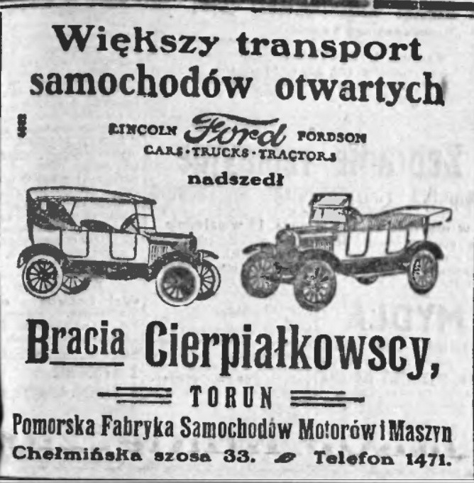 Reklama firmy Braci Cierpiałkowskich z 1924 roku.
