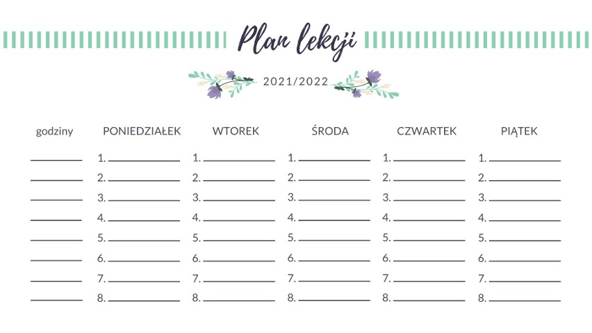 Plan lekcji 2021/2022 do pobrania za darmo (PDF) różne wzory. Wybierz