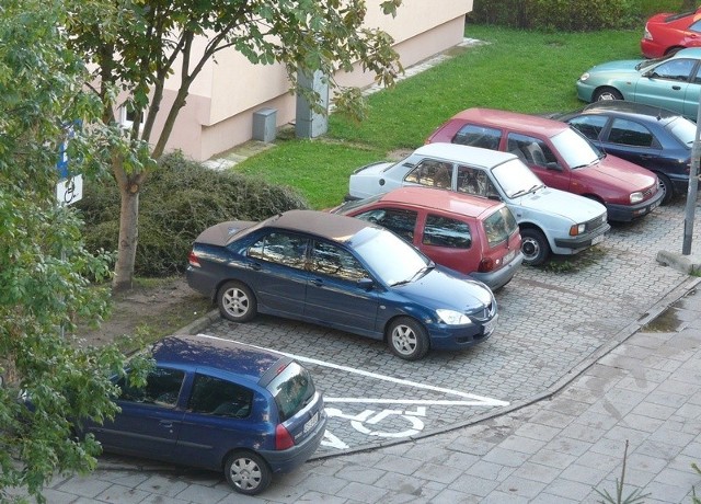 Puste miejsce parkingowe dla osoby niepełnosprawnej. 
