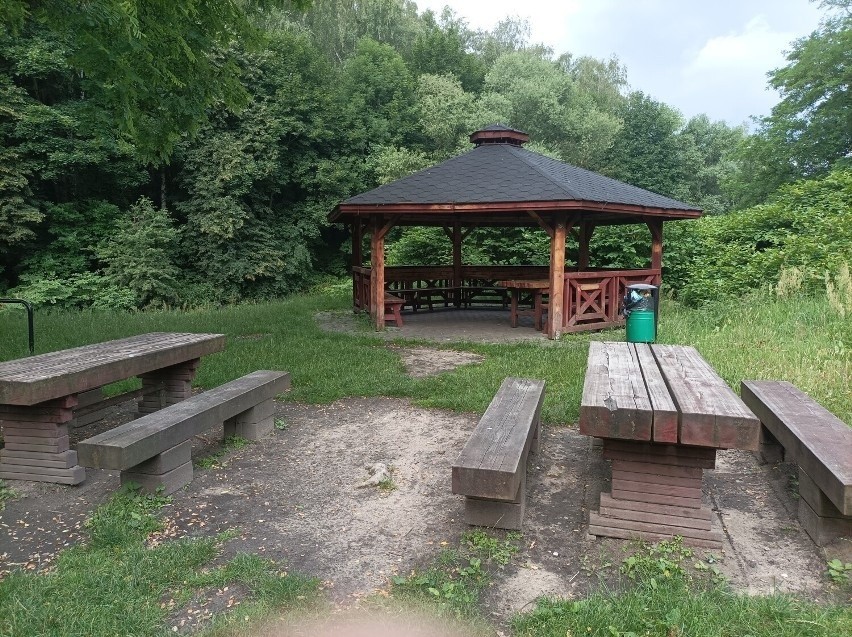 W parku można skorzystać z znajdującej się altanki.