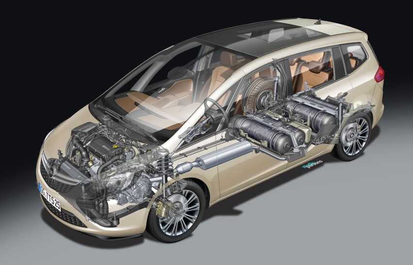 Opel Zafira z silnikiem na CNG ma cztery zbiorniki na gaz...