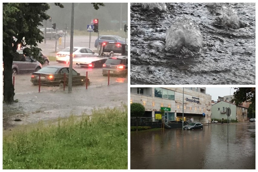 Białystok. Burza i ulewa nad miastem. Zalane ulice i chodniki. Wiele z nich było nieprzejezdnych 1.07.2021 [ZDJĘCIA] 